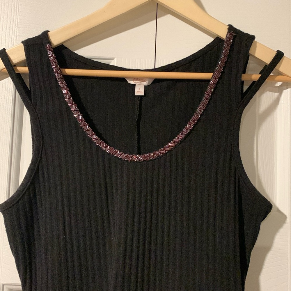 Black Dress with a Beaded Sparkly Scoop Neck